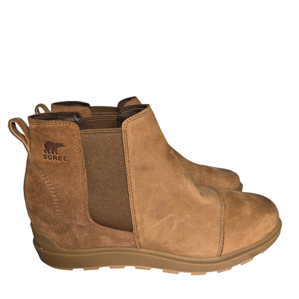 SOREL Evie II Chelsea Wedge Ankle Booties Tan Leather Waterproof‎ - Picture 3 of 16